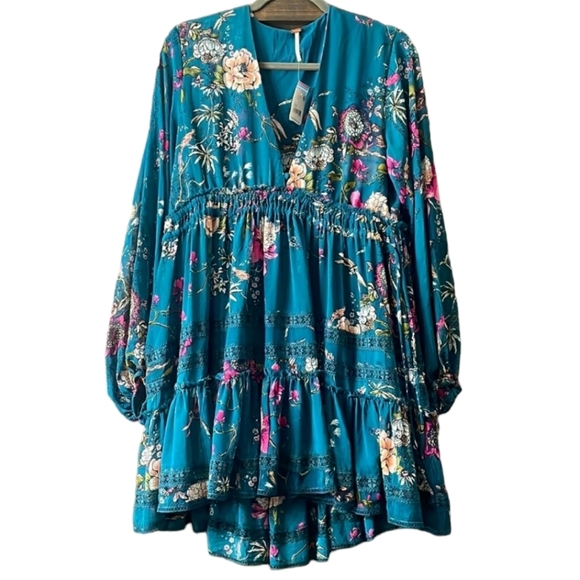 Free People Cherry Blossom Mini Dress Emerald Combo - Picture 4 of 9